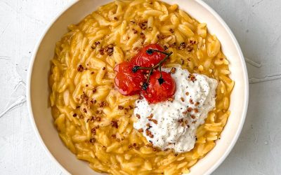 Pumpkin Orzo with Roasted Hennep Seeds