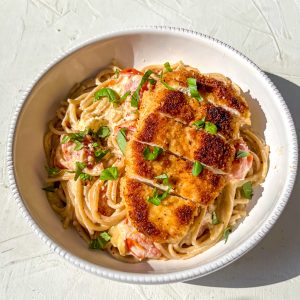 Feta Tomato Pasta with Crispy Chicken Eva Koper